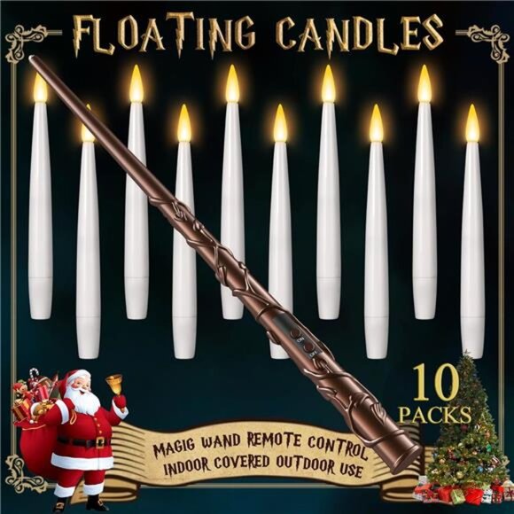 Floating Candles with Wand 10PCs - Magic Hanging Candles Christmas Decorations - Picture 1 of 7